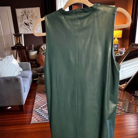 Amanda Uprichard Louie Forest Green Faux Leather Mini Swing Dress - Picture 9 of 10